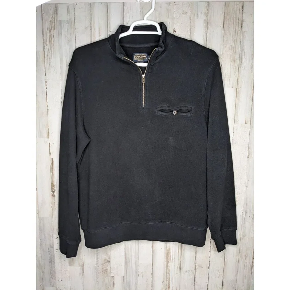 Pendleton Mens 1/4 ZIP Sweater Black Large 100%‎ Cotton Long Sleeve